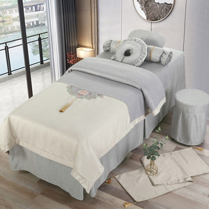 Toptan lüks modern güzellik yatağı etek yatak örtüsü düz monte sac salon spa masaj masa örtüsü seti - Product Image 3