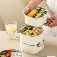 Stapelbare Doppelschichtige Edelstahl-Bento-Box Mikrowellengeeignet Auslaufsicherer Lunchbehälter Mit Verschlussklammern