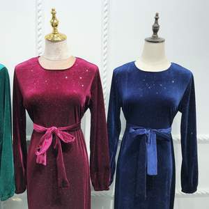 Toptan Müslüman Kadın Abaya Elbisesi Promosyon Fiyatlı Kadife Mini Maxi Elbise Simli Abiye Uzun Elbise Parti İçin A Kesim Elbise - Product Image 6