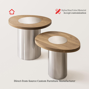 Итальянский минималистичный журнальный столик класса люкс с регулировкой и возможностью индивидуального заказа, из массива североамериканского дерева с мраморной столешницей и металлическим каркасом - Product Image 2