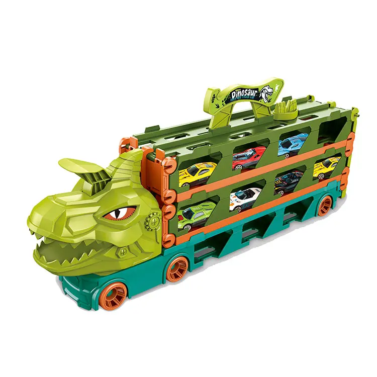 子供のための8個の金属製の車のおもちゃの教育玩具とDIY折りたたみ式イジェクトトラックおもちゃセット恐竜トラックゲーム