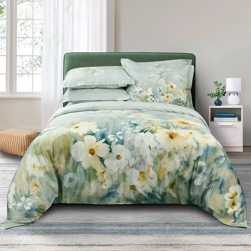 Vente en gros de housses de couette de luxe en bambou biologique ensembles de literie en tissu personnalisé ensemble de housses de couette draps de lit imprimés en 3D