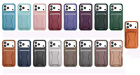 Étui de téléphone QY Fashion simple en TPU+PU avec protection d'appareil photo, antichoc, porte-cartes et support pour 17/16/15/14/13/12/11 Pro Max (plusieurs couleurs)
