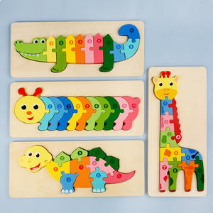 Juguete de rompecabezas de madera 3D de educación temprana <span class=keywords><strong>para</strong></span> bebés, niños y niñas, ensamblaje de animales pegados - Product Image 2