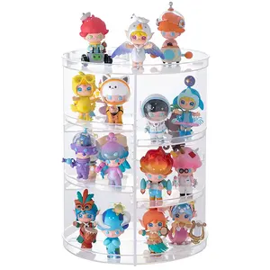 360 Degree Safe Plastic Figure Storage Box Toys Pop Figures Display Case Spinning Display Stand Rotating Makeup Organizer