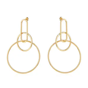 大圆几何耳环金色不锈钢长耳坠女性耳环饰品礼品。