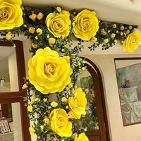 Grande fleur géante en papier mousse imperméable pour décoration de fenêtre de jardin, idéale pour la photographie, rose jaune