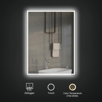 Miroirs muraux Led rectangulaires d'hôtel populaires, miroirs de salle de bains antibuée intelligents avec lumière Led