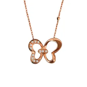 Collar de cadena de diamantes de oro rosa, colgante de mariposa de 18K, cadena de eslabones con logotipo personalizado, 1 ud.