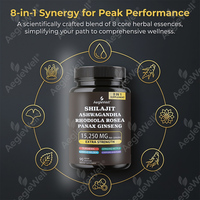 AegleWell OEM Capsules de Shilajit Complexe 8-en-1 Force Maximale, Shilajit, Énergie, Stress, Concentration, Complément Bien-être Masculin