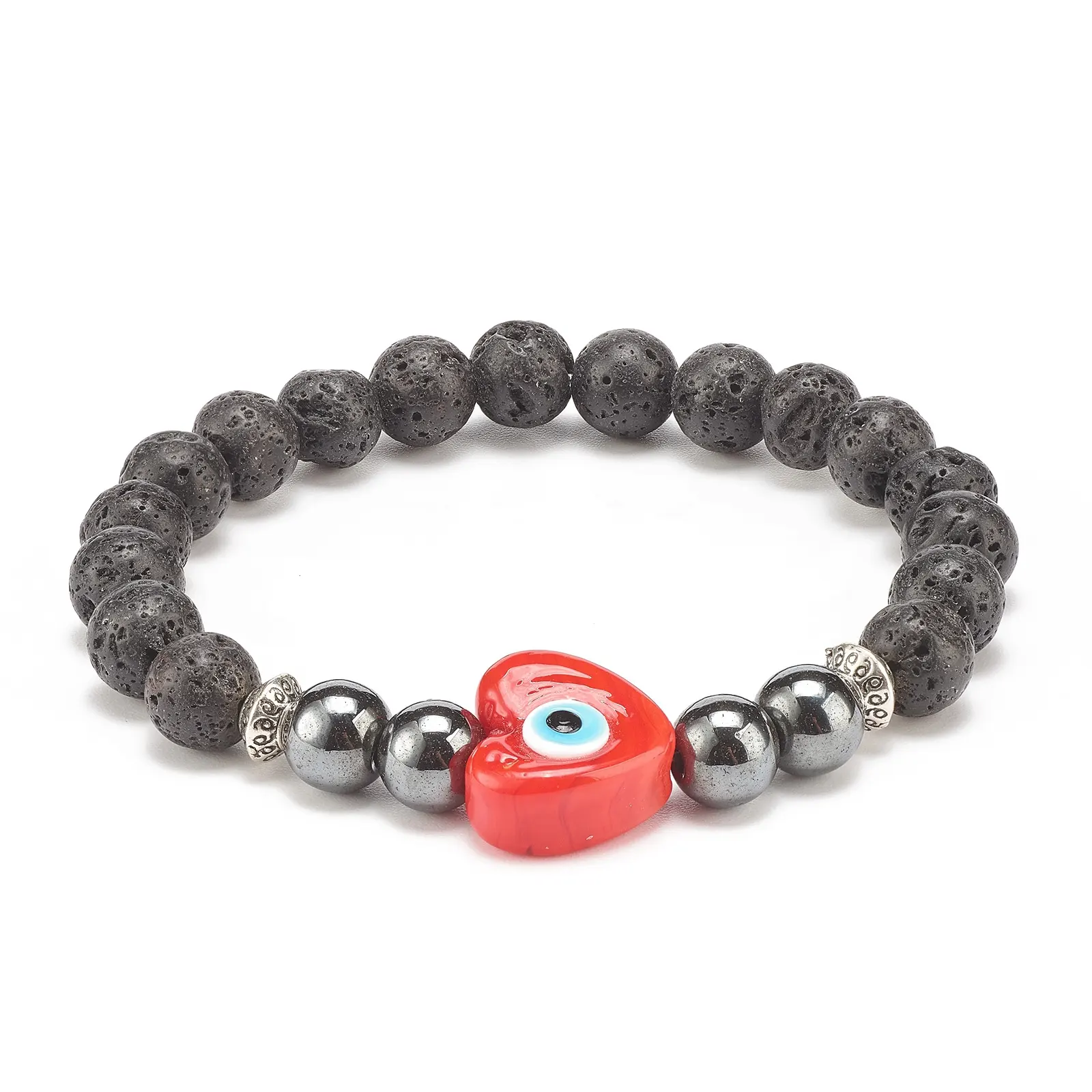 Pandahall Pandahall 3 peças 3 cores contas de lava natural rocha sintética hematita lamparina coração com olho pulseiras