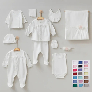 Ensemble de barboteuses pour bébé en gros, couleur unie, cadeau de <span class=keywords><strong>naissance</strong></span>, broderie, ensemble de cadeaux pour bébé fille bio, ensemble de barboteuses pour bébé - Product Image 2