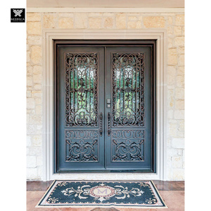 Portes doubles en fer forgé Ormate pour maisons, <span class=keywords><strong>porte</strong></span> d'entrée pivotante avec fenêtre en verre ouvrable, <span class=keywords><strong>porte</strong></span> extérieure pour la maison - Product Image 2