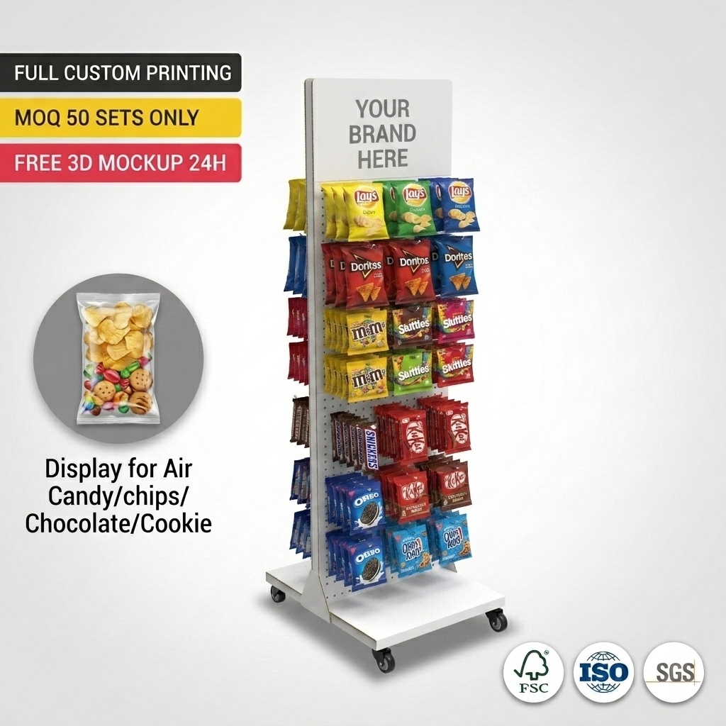 Floor Metal Display Stand for Snack Food Display Racks for Candy Chips Chocolate Nuts Store Supermarket Products Retail