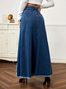 YUANBOFEI Women's <strong>Skirts</strong> Denim Jean <strong>Skirt</strong> High Waist Dark Wash <strong>Split</strong> Detail Lady Slimming Denim <strong>Skirts</strong> - Product Image 2