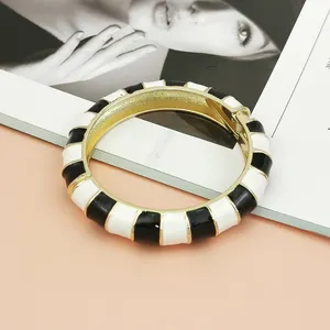 Exquisite Trendy Double Color Drop Glaze Fashion Bangle Gold Plated Chunky Cuff Bracelet Bamboo Design Ethnic Classical Jewelry