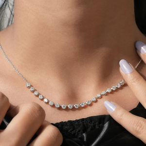 Collar de Clavícula Largo con Moissanita en Engaste Recto Elegante y Lujoso, Estilo Burbuja, Gargantilla para Mujer - Product Image 6