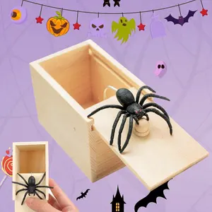 2023新款搞笑恐吓盒木制恶作剧蜘蛛隐藏在高质量的恶作剧-木制有趣的恶作剧玩具礼品