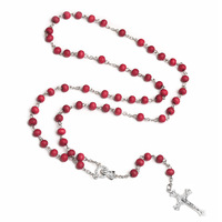 Collier ras du cou fait main en perles de bois multicolores avec pendentifs croix, bijoux rouges, vente en gros pour femmes
