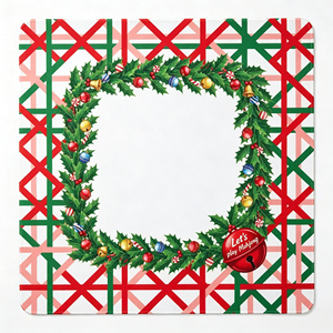 Alas Mahjong Natal Premium, Alas Meja Mahjong Lipat yang Dapat Dicuci dan Peredam Suara dengan Desain Kotak-kotak Merah/Hijau & Holly untuk Dalam Ruangan - Product Image 1