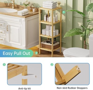 Narrow Bathroom Shelf, <b>Standing</b> Towel Rack, <b>Corner</b> Rack Multifunctional Storage Rack 4-Tier Bamboo Shelf, for Living Room - Product Image 6