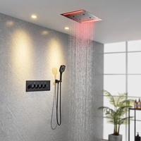 Ensemble de douche mural encastré contemporain poli à LED, mitigeur de salle de bain en laiton céramique à poignée unique, luxe, pluie et massage