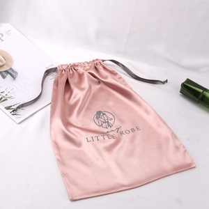 Custom Logo Printed Soft Matte Silk Hair Bundle <b>Extension</b> Bag Drawstring Satin Underwear Packing Dust Pouch - Product Image 3