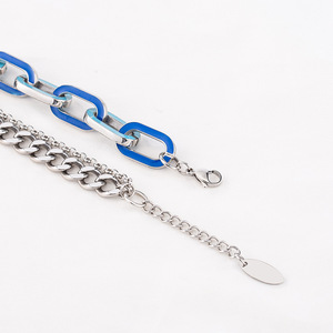 สร้อยข้อมือเหล็กไทเทเนียมแบบชั้นๆ ดีไซน์เรขาคณิตเคลือบสีน้ำเงิน สำหรับผู้ชายและผู้หญิง เครื่องประดับเสริม - Product Image 4