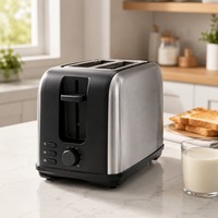 Grille-pain domestique 2 fentes pour petite cuisine, petite famille, en acier inoxydable, avec bac à miettes amovible, pour un grillage rapide