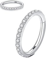 Anting-anting tusuk baja tahan karat berlapis perak dengan batu CZ, model hinged segment hoop, untuk hidung, puting, tulang rawan telinga, tragus, helix, dan bibir.