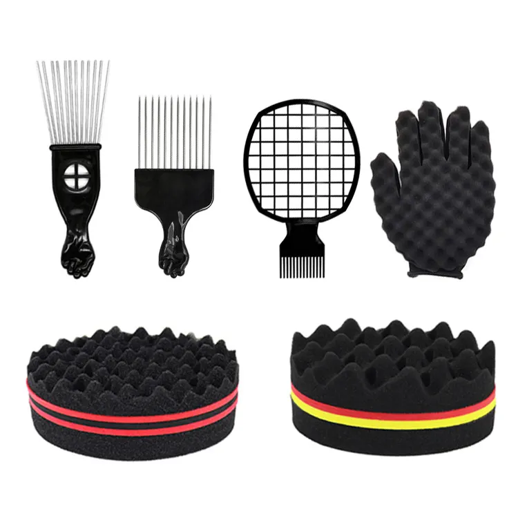 Échantillon gratuit ABS Twist Afro Curl Comb Twist Sponge Set Afro Pick Comb and Two Side Curl Sponge pour hommes noirs