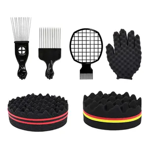 Échantillon gratuit ABS Twist Afro Curl Comb Twist Sponge Set Afro Pick Comb and Two Side Curl Sponge pour hommes noirs