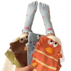 Five-Toe Mid-Calf <b>Socks</b> With Animal Patterns Cotton Antibacterial For Women Casual Sports <b>Socks</b> <b>Orange</b> Brown Green Blue - Product Image 4