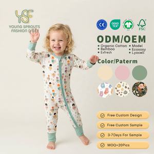 Combinaisons pour bébés garçons et filles <span class=keywords><strong>en</strong></span> coton biologique personnalisé à imprimé animal avec fermeture éclair, vêtements décontractés pour dormir, vêtements d'anniversaire - Product Image 1