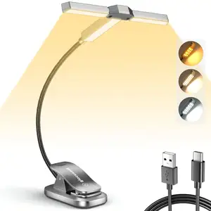 Glocusent Lampe de lecture à DEL innovante à trois têtes, à intensité variable, rechargeable par USB, pour livres.