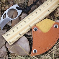 Mini couteau karambit à lame fixe avec étui en cuir et cordon - Outil de sauvetage EDC pour l'extérieur