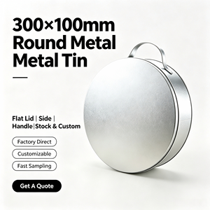 Premium Large Round Metal Cookie <strong>Tin</strong> With Handle Durable Galvanized <strong>Cake</strong> <strong>Storage</strong> Box LFGB Certified Food Safe Wholesale - Product Image 2