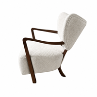 Fauteuil d'appoint Boucle Wingback, style Mid-Century, fauteuil lounge, crème, blanc cassé, capitonné, structure en bois massif, accoudoirs courbes, pour salon