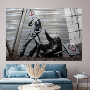 Lienzo Impreso: Banksy Paz vs Amor - Decoración Abstracta de Arte Callejero, ARTE EN VIDRIO TEMPLADO - Product Image 3