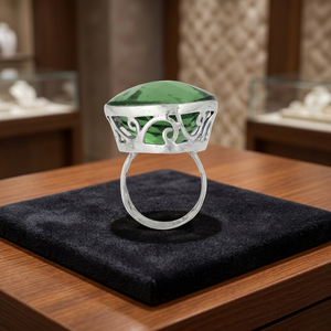 Art Palace <b>Emerald</b> Cut Green Stone Cocktail <b>Ring</b> 925 <b>Silver</b> Plated Crown Shape Unisex Jewelry - Product Image 2