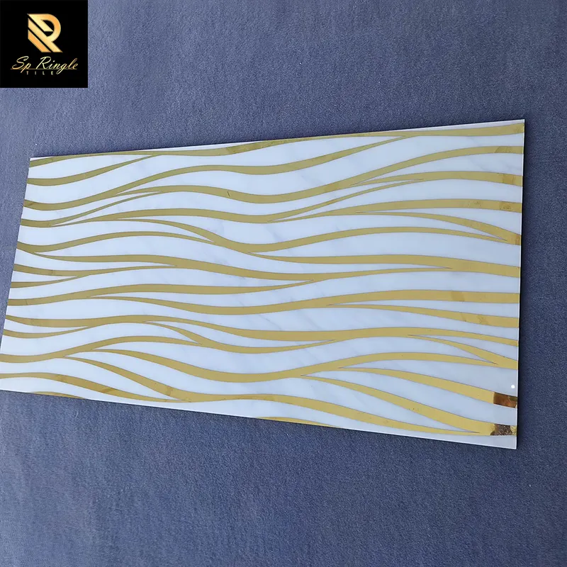 Springletile 60x120 oro ondulado blanco aspecto de mármol azulejo de porcelana decoración de pared sala de estar pulido baño diseño azulejos de cerámica