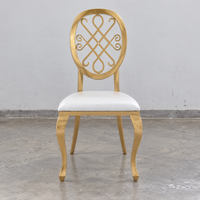 Chaise de banquet ornée en acier inoxydable doré avec dossier en diamant et siège en cuir PU
