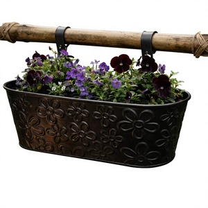 Oval Deep Black Star Flower Engraved Hanging Planter Drainage Hole Powder Coated Heavy Duty Rust Resistant Iron Flower Pot for - Product Image 1
