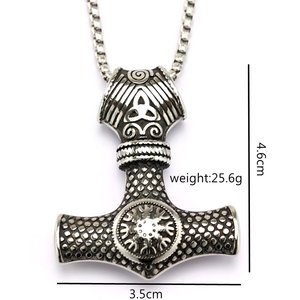 Pendentif vintage en acier inoxydable pour hommes et femmes, marteau de Thor <span class=keywords><strong>Viking</strong></span> 3D, collier avec chaîne en bambou - Product Image 6