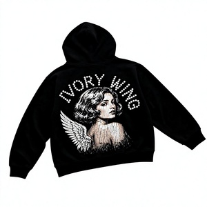 Sweat à capuche imprimé LORY WING unisexe, coupe ample, noir, streetwear décontracté, vêtements d'automne - Product Image 1