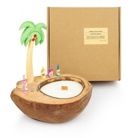 Vente en gros à la mode de bol de coquille de noix de coco fait à la main cire de soja cadeau créatif drôle bougies parfumées avec stylo et décoration