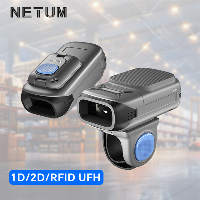 NETUM RF5520 Portable Mini Wearable Ring Scanner 1D 2D with RFID Bluetooth Wireless Finger Barcode Scanner OEM for Warehouse