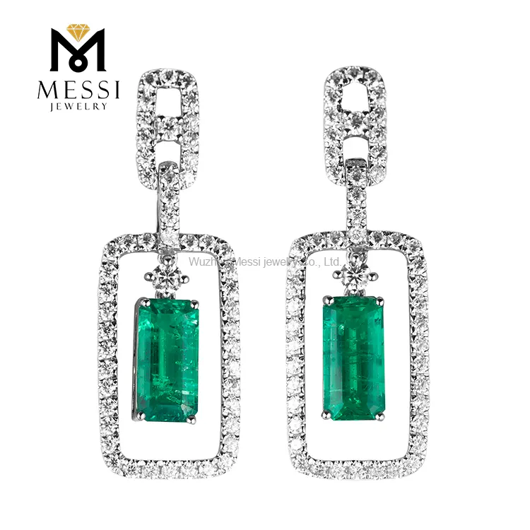 White Earring Messi Jewelry Women Engagement 14K 18K White Gold 5 Ct D E F Color Great Emerald Earring