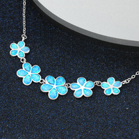 Collier et pendentifs en argent sterling 925 avec opale de feu bleu océan, motif fleur de mer, chaîne à maillons, pour fiançailles, mariages ou fêtes