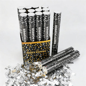 Set da 12 Pezzi Nuovo Cannone Sparacoriandoli Quadrato Argento per Feste, Matrimoni, Compleanni, Inaugurazioni e Celebrazioni - Product Image 1